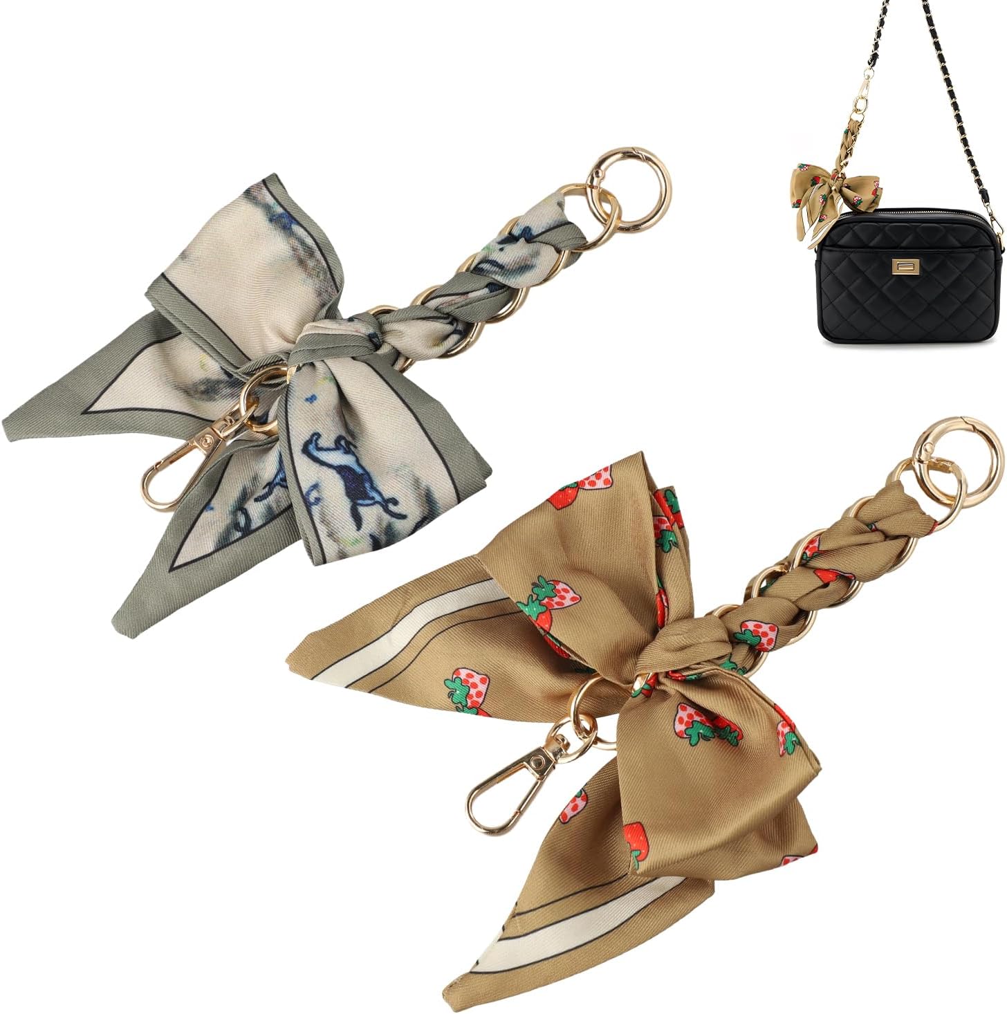 2PCS Bag Extender Chain with Bow Ribbon, Elegant and Sophisticated Bow Bag Charm, Adjustable, Suitable for Crossbody and Shoulder Packets, Suitable for Women's Accessories, Light Brown, Gray