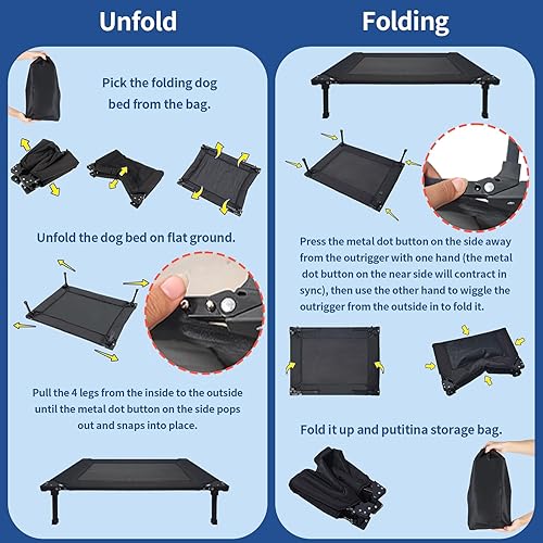 Miniatura 8 de Pozico Cama elevada para perros para exteriores, catre plegable y refrescante con marco de metal, cama portátil para mascotas para perros medianos y