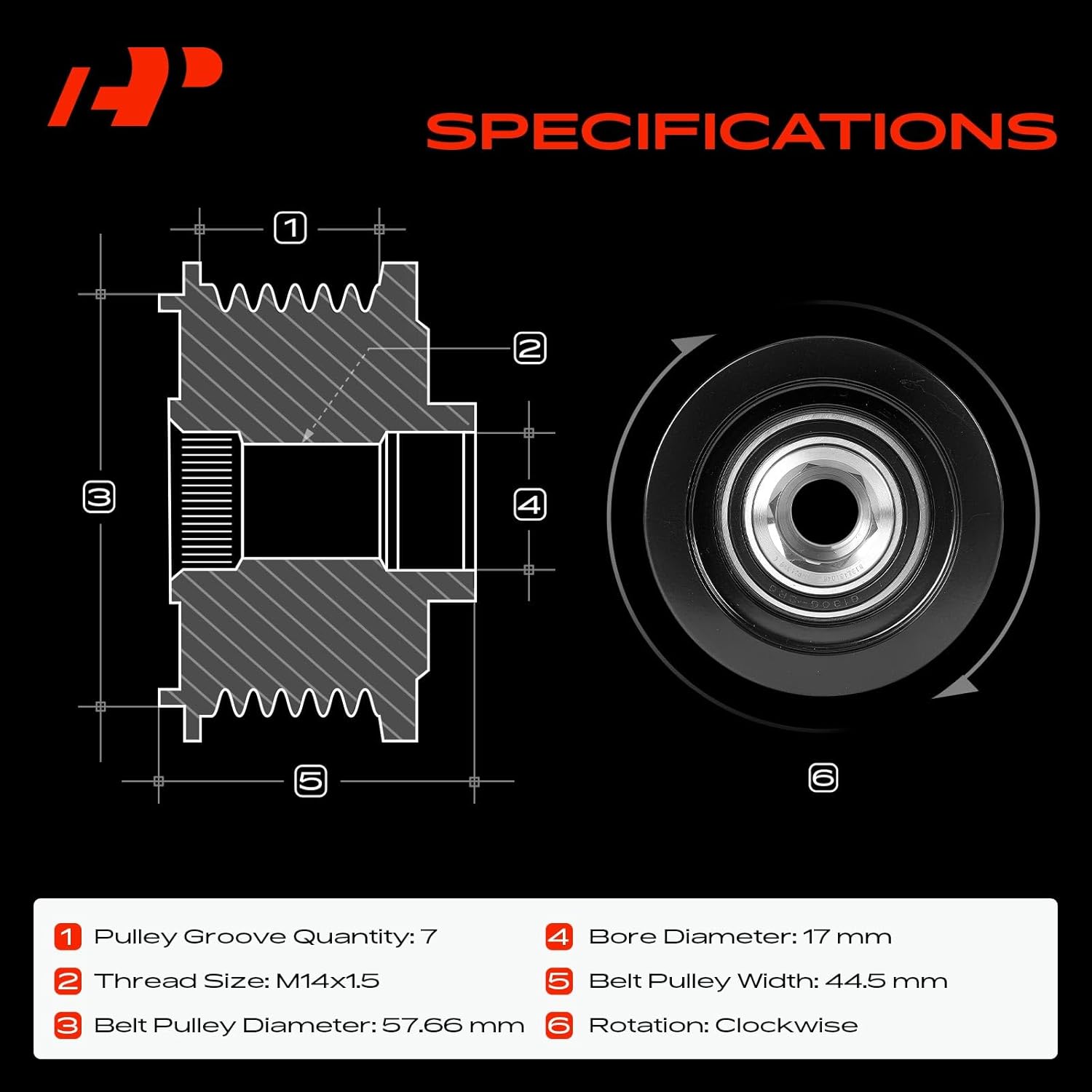 A-Premium Alternator Freewheel Clutch Pulley, 7 Grooves, Compatible with Honda CR-V CRV 2017-2024, Civic 2016-2023, Accord 2018-2024 & Acura Integra 2023-2024, 1.5L, Clockwise