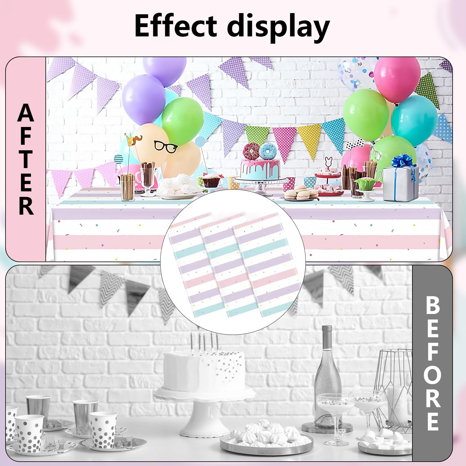 Tovaglia Compleanno Gelato, Set di 3 Tovaglie Colorate con Confetti Arcobaleno, Perfetta per Feste di Compleanno e Occasioni Speciali