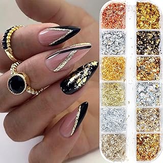 Holographic Nail Glitter Gold Foils for Kit, 12 Grids Sparkly Ultra-Thin...