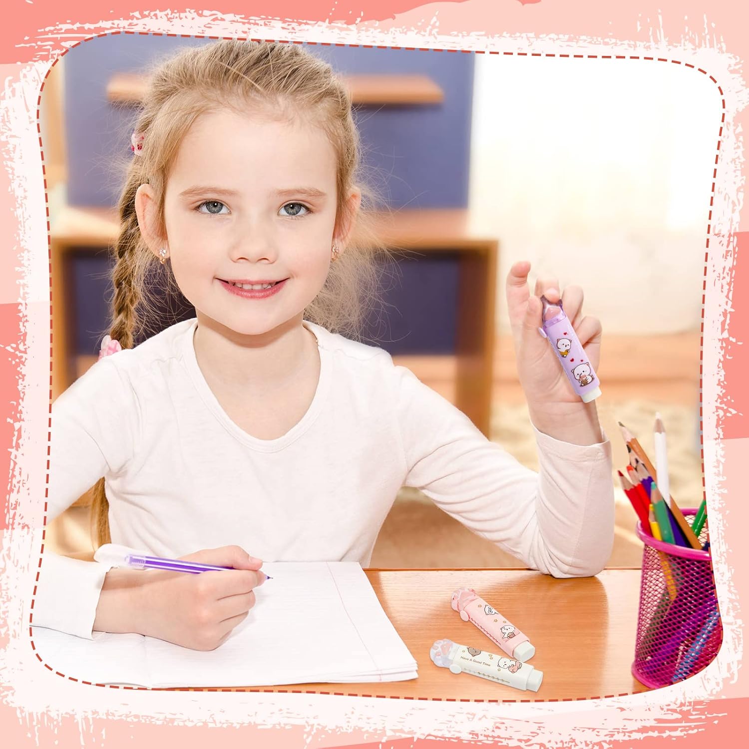 Buy 8 Pcs Cat Paw Shaped Cute Erasers Push Pull Design Retractable