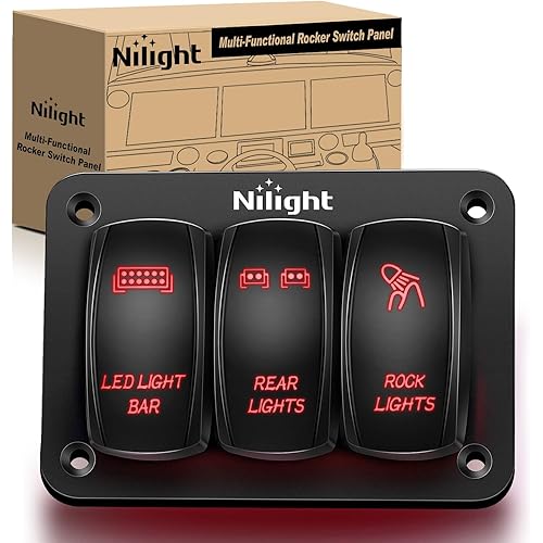 Nilight - 90128C 3 Gang Rocker Switch Panel Aluminum 5 Pin ON Off Toggle Switch Panel Pre-Wired Rocker Switch SPST 12V 24V Switches for Marine Boats Cars ATVs UTVs
