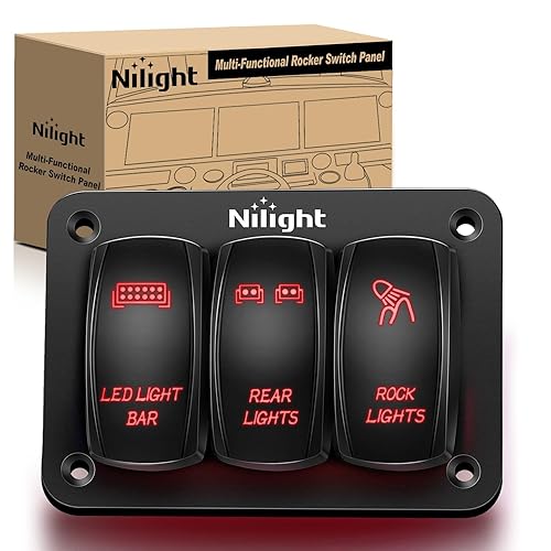 Miniatura 9 de Nilight - Panel de interruptores basculantes de 3 bandas, de aluminio, con 5 pines de encendido y apagado, barra de luces LED, interruptor SPST de