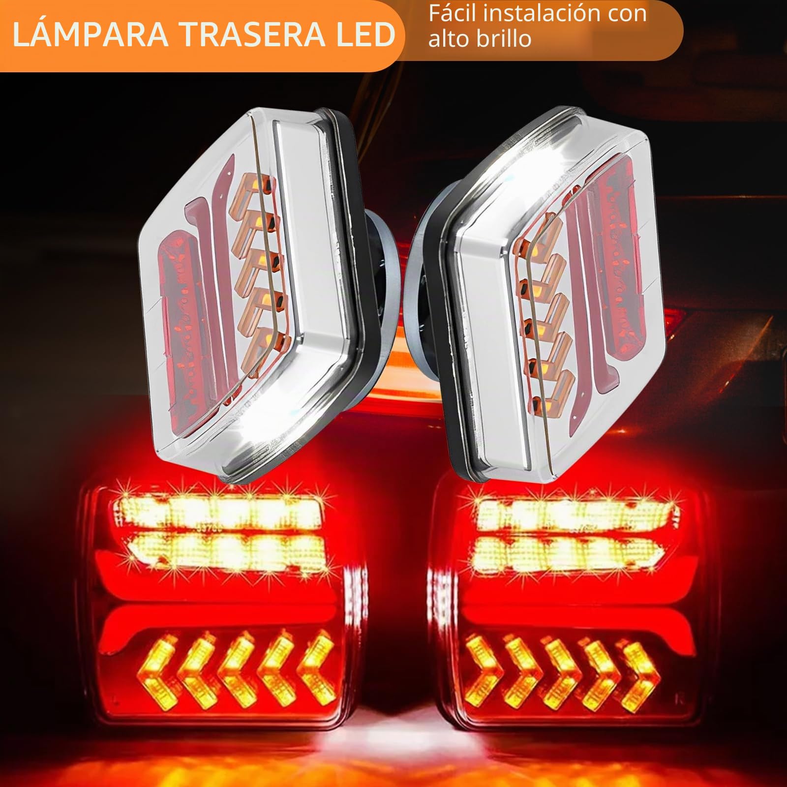 Luces Traseras LED para Remolque Inalámbricas, 12/24V Juego de Luces | Traseras con Control Remoto Magnético con Luz de Freno, Intermitentes, Luces de Posición y Matrícula, Impermeable IP65 Camión