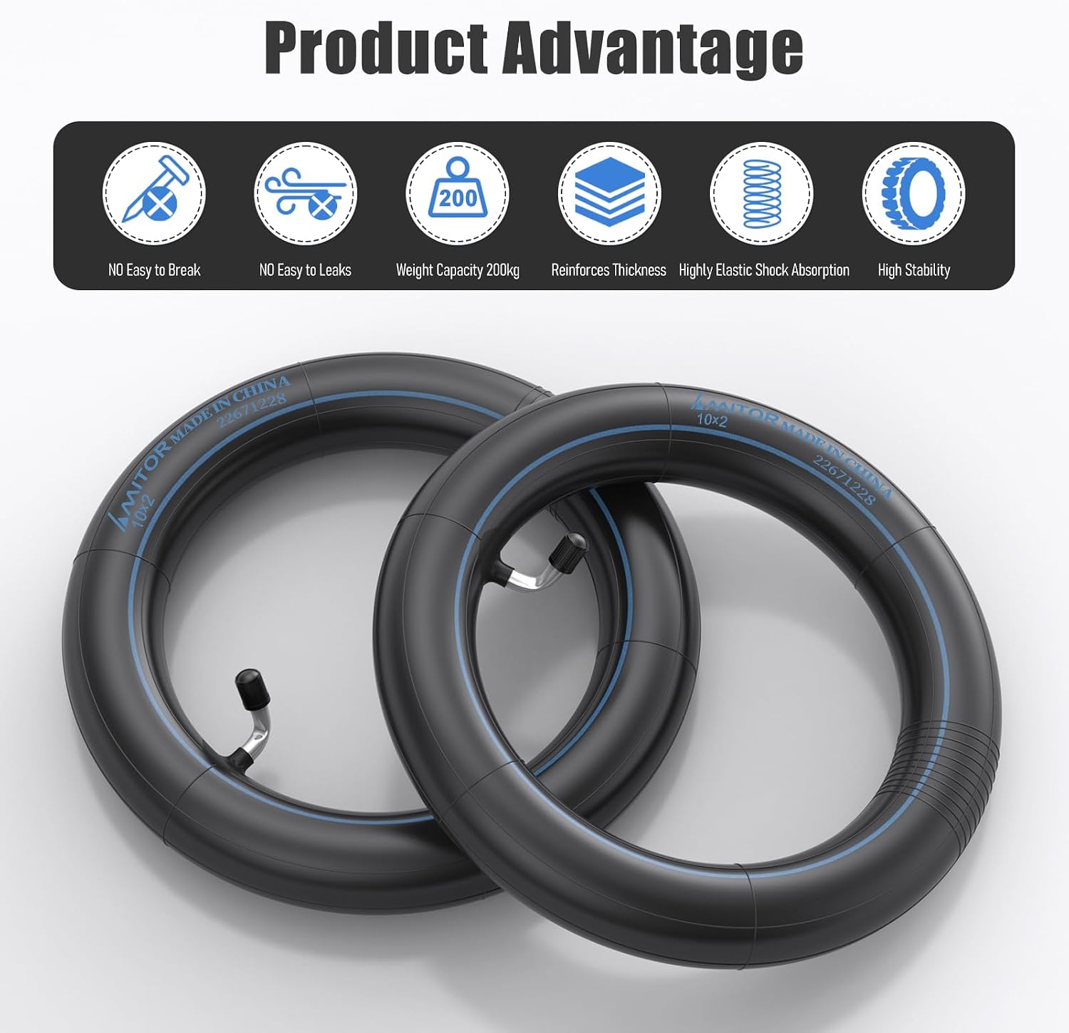 (2 Pack) 10x2.0 Thicker Inner Tubes, 10x2.0 Replacement Scooter Inner with 90° Bent Silver Valve, Not Easy Leaking, High Elasticity