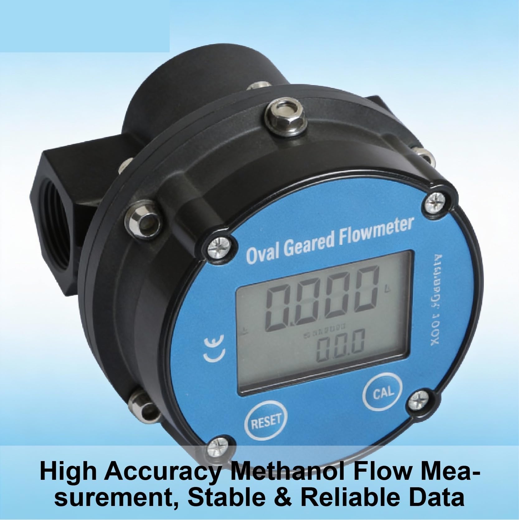 Caudalímetro, Medidor de flujo engranaje ovalado Digital con pantalla LCD for aceite parafina y metanol, rosca 3/4 pulgadas, plástico PPS, 8-30 L/min