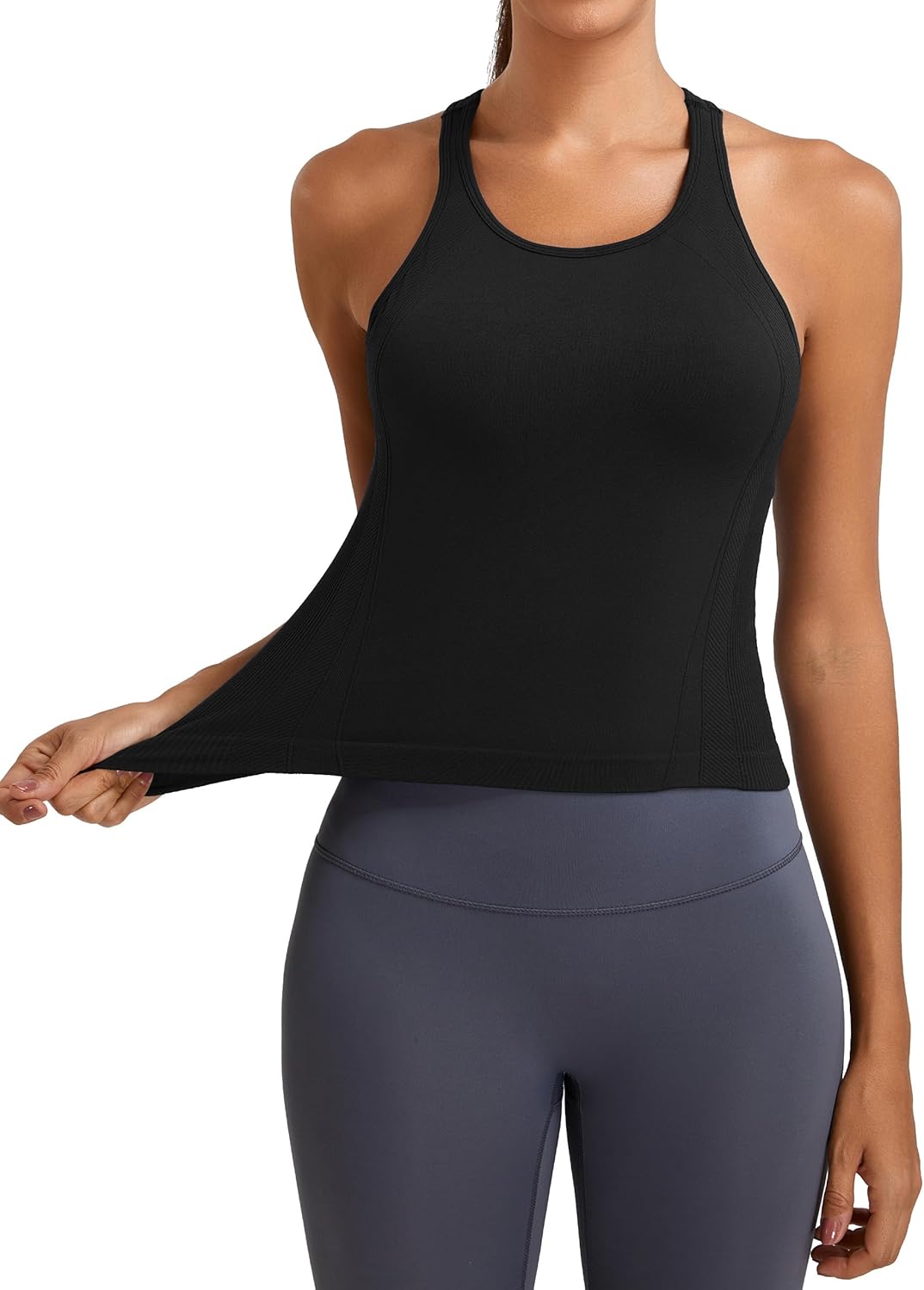 MathCat Workout Tank Tops for Women Seamless Racerback Shirts with Built in Bra Gym Running Athletic Yoga Tops