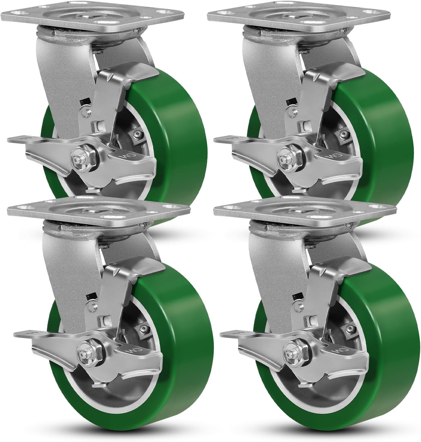 SY America 5" X 2" Heavy Duty Casters with Polyurethane on Aluminum Wheel,Top Plate 4" x 4.5", 4 Swivel w/Top Lock Brake,Non-Marking Industrial Casters, 4400 LBS Load Capacity（Set of 4）