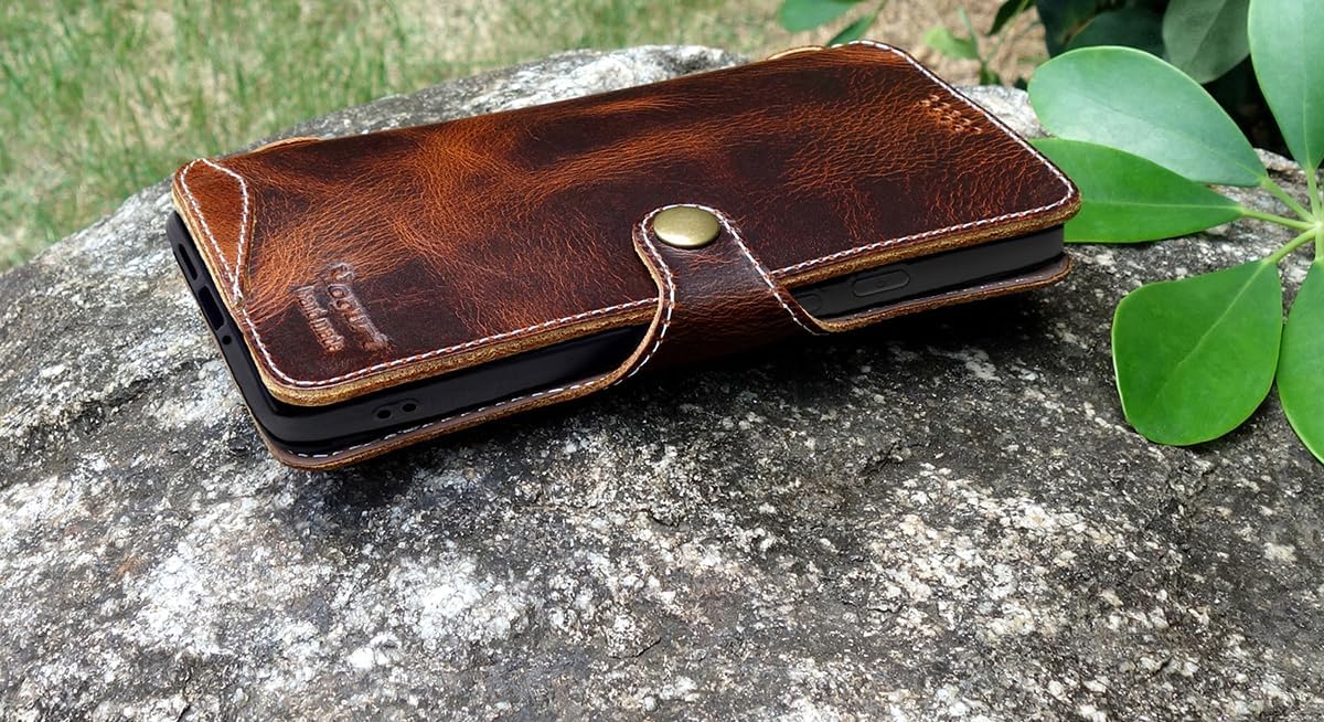 Yogurt Case for Google Pixel 9 Pro XL, Genuine Leather Wallet Cover for Pixel 9 Pro XL, Handmade Dark Brown