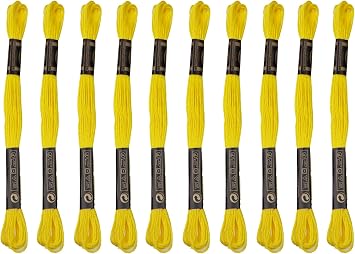 12 Skeins Embroidery Cotton Floss is 100% Egyptian Long Fiber Cotton of 8.75yds Each Cotton Cross Stitch Thread for Hand Embroidery DIY Creation and Friendship Bracelet String. 12, Yellow