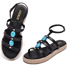 Womens Bohemian Espadrille Platform Sandals,Open Toe Wedge Sandals with Turquoise Decor, Adjustable Ankle Buckle, Summer Beach Shoes