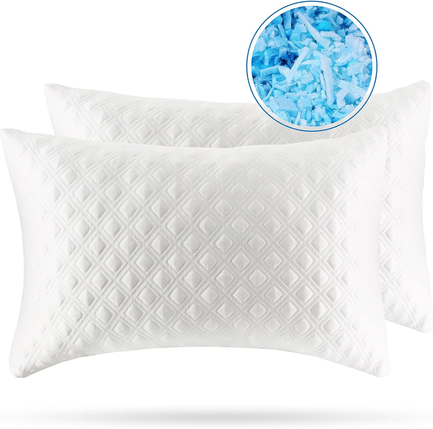 2 Pack Cooling Bed Pillows for Sleeping Adjustable Gel Shredded Memory Foam Pillow - Bamboo Pillows for Side Back Sleepers Washable Removable Cover Queen Size