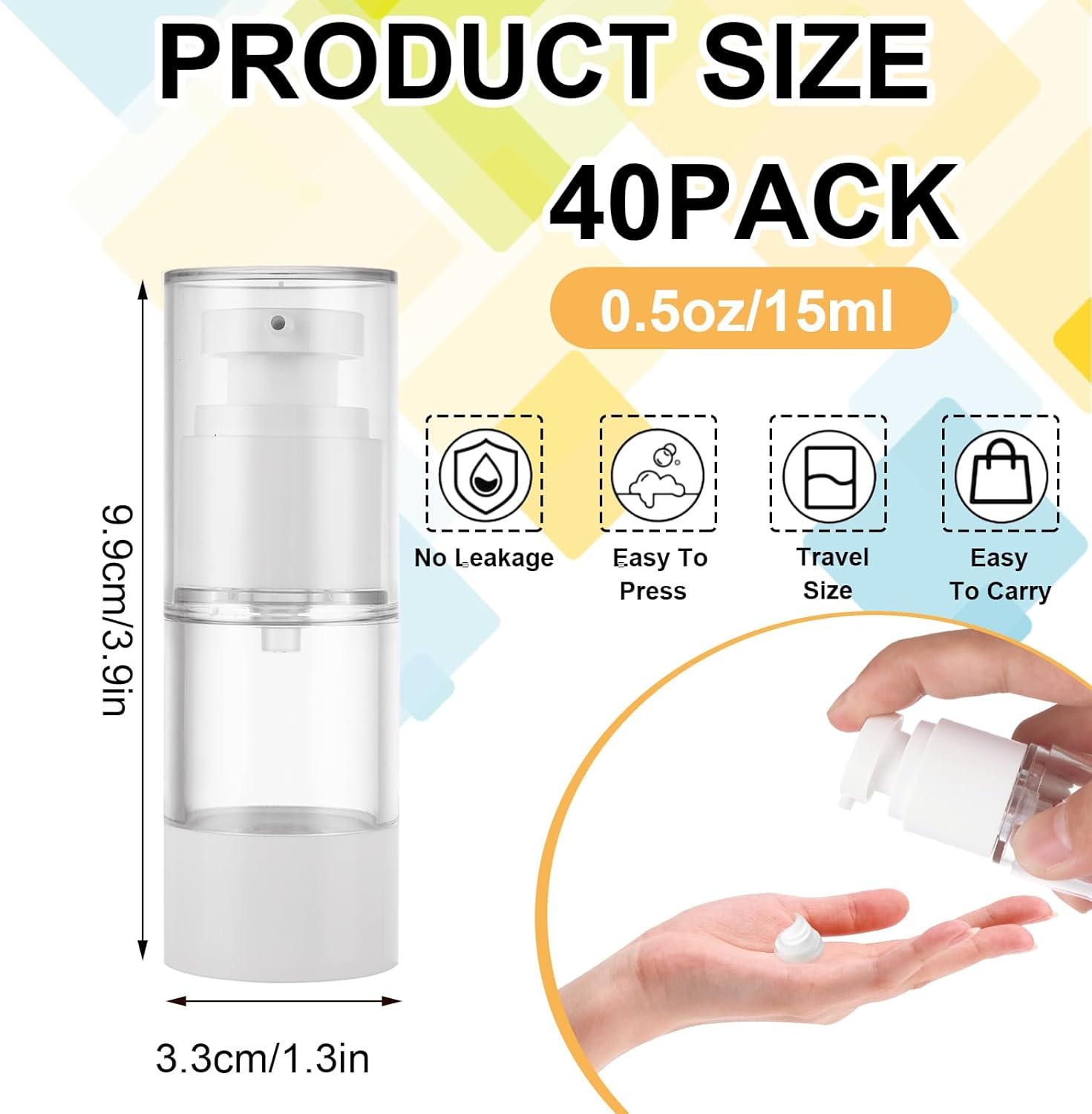 SENENQU 40 PCS 0.5 Oz 15ml Airless Pump Bottles Travel Size Empty Pump Bottle Lotion Container Refillable Cosmetic Pump Dispensers for Foundation Moisturizer Shampoo Toiletry