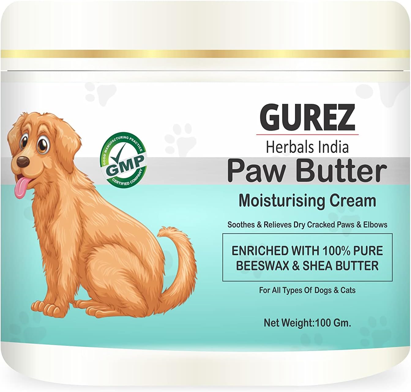 Paw Butter Moisturising Cream for Pets Like Dogs and Cats for Cracked, Dry and Chapped Paws and Elbows Enriched with Pure Beeswax and Shea Butter (100Gm_Pack of 1)