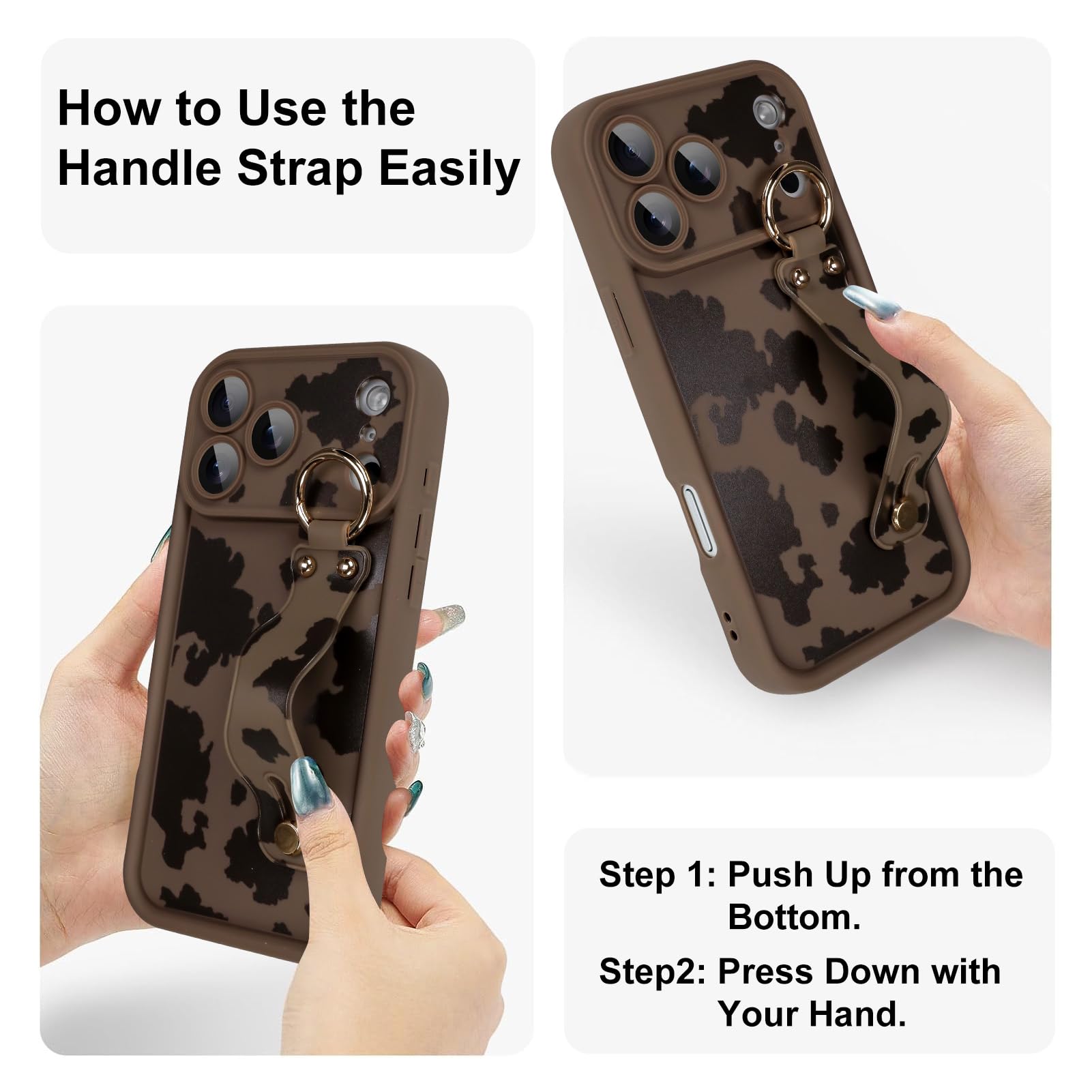 Funda compatible con iPhone 17 Pro Max con correa de mano para el dedo, para niñas y mujeres, bonita y divertida funda de teléfono con soporte para pulsera, funda protectora de silicona