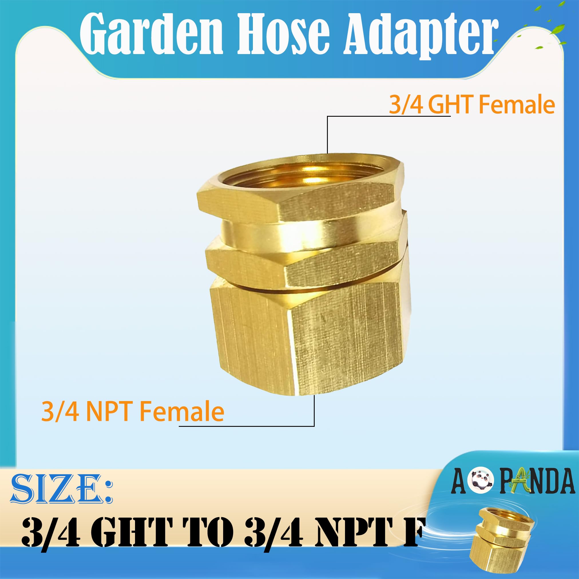 AOPANDA Adaptador de conectores de manguera de jardín de 3/4 GHT hembra a 3/4 NPT hembra, latón macizo de reparación doble hembra a hembra conector de manguera de agua doble (4 piezas y 8 arandelas de