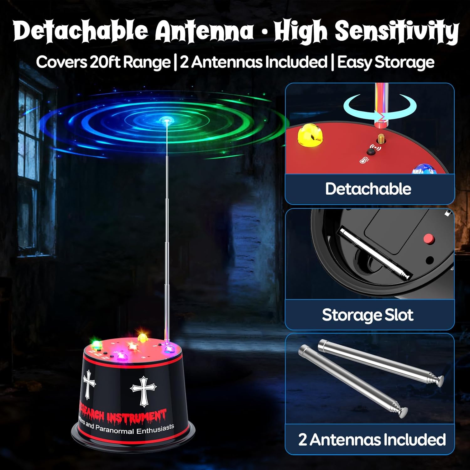 Ghost Hunting Equipment Kit – Advanced EMF & Cold Spot Detector for Paranormal Investigation, High-Sensitivity Auto-Calibrated Detector with Temperature Sensor, 9V Battery Included