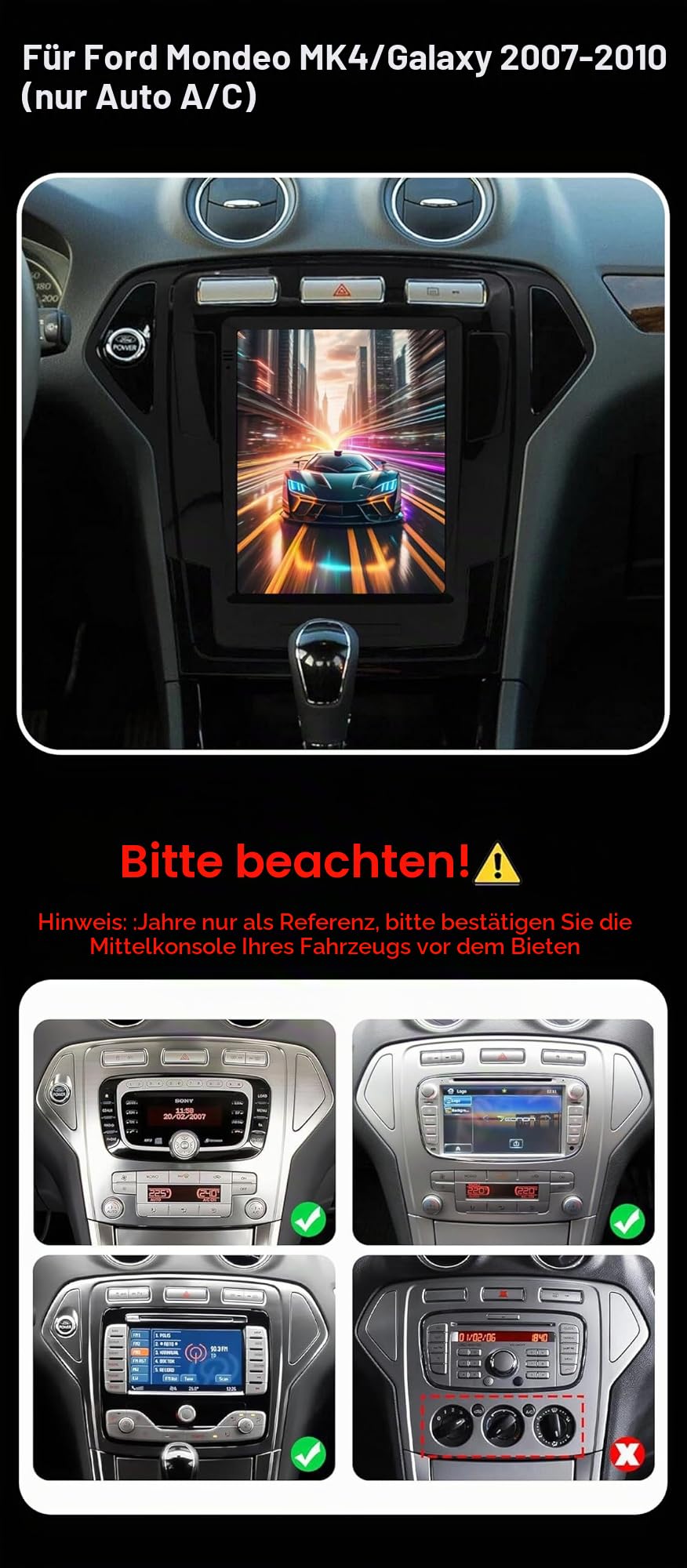 [6G+128G, Octa-Core] - Autoradio für Ford Mondeo MK4 (2007-2010) Android 14 GPS Navigation Radio - DSP/Carplay/Android Auto - Kamera + MIC - 9.7 Zoll 2 Din WiFi SWC - Lenkradsteuerung DAB