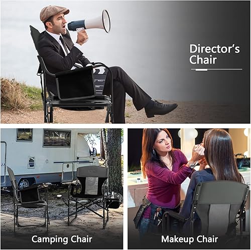 Miniatura 5 de COSTWAY Silla de camping plegable, silla de director resistente que soporta 400 libras para adultos con mesa auxiliar, bolsa de refrigeración,