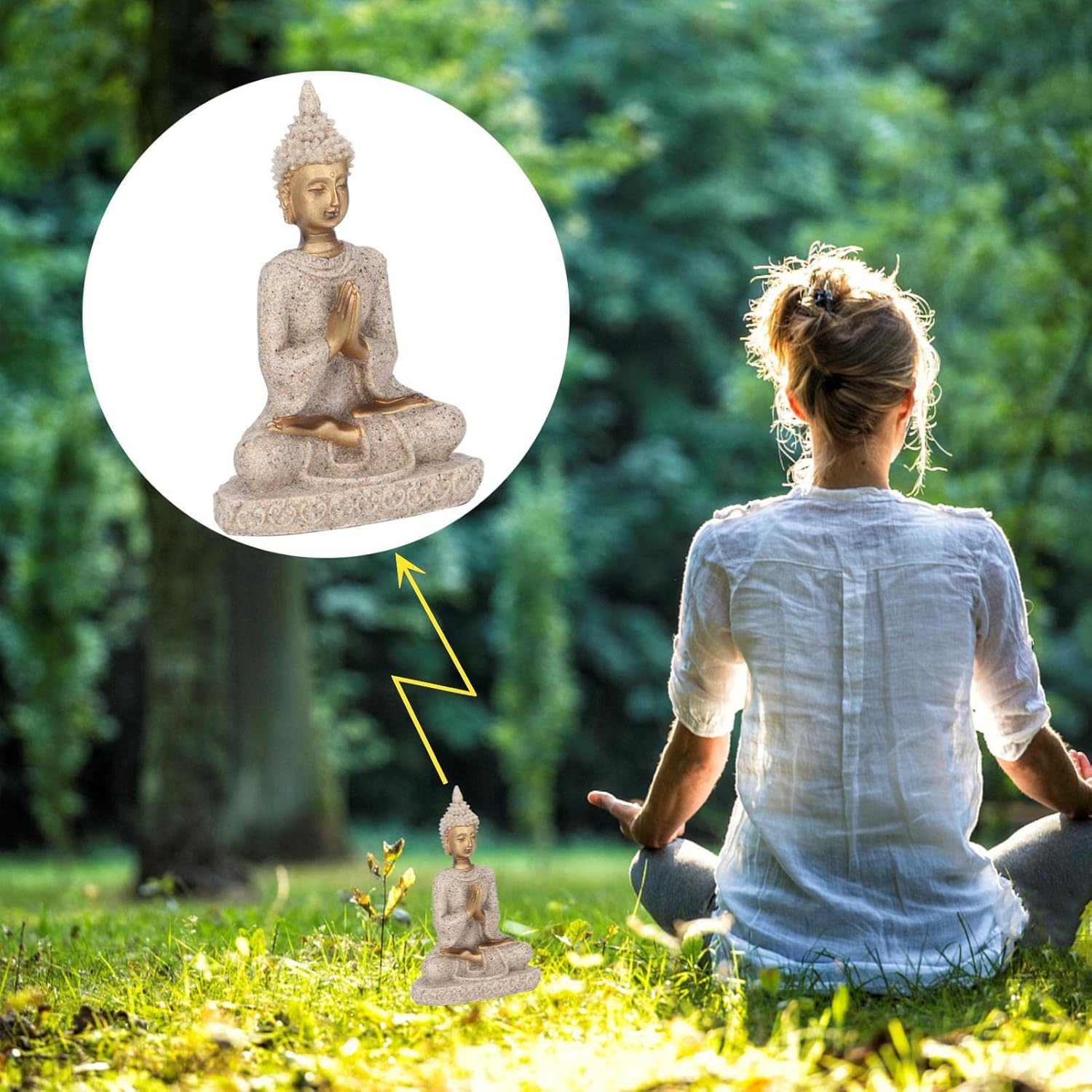 AUNMAS Buddha Statue 3Inch Small Meditation Sitting Carving Figurine Craft Statue for Home Office Desktop Decor Yoga Room Zen Garden Decoration Ornament