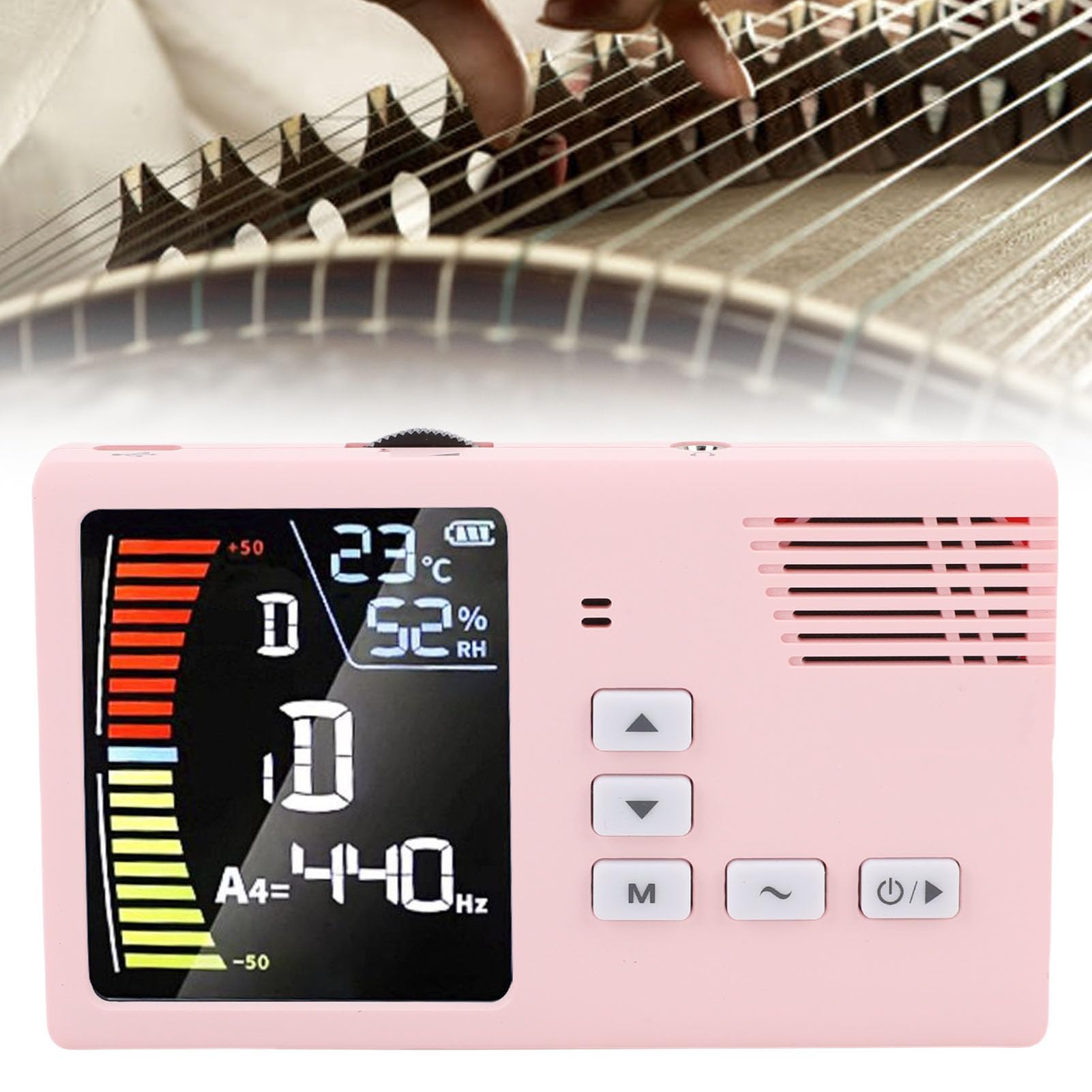 Accordeur de Métronome Accordeur de Métronome Numérique ABS avec Affichage LED Rechargeable 580 MAh Générateur de tonalité d'Accordeur 3 en 1 pour les Joueurs Guzheng Guqin Pipa Erhu (PINK)