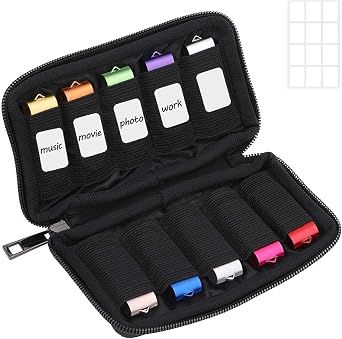 ABLAZE Flash Drive Case USB Storage Case, USB Holder Storage Bag with Label, Portable USB Case Electronic Accessories Organizer for USB Thumb Drive Black
