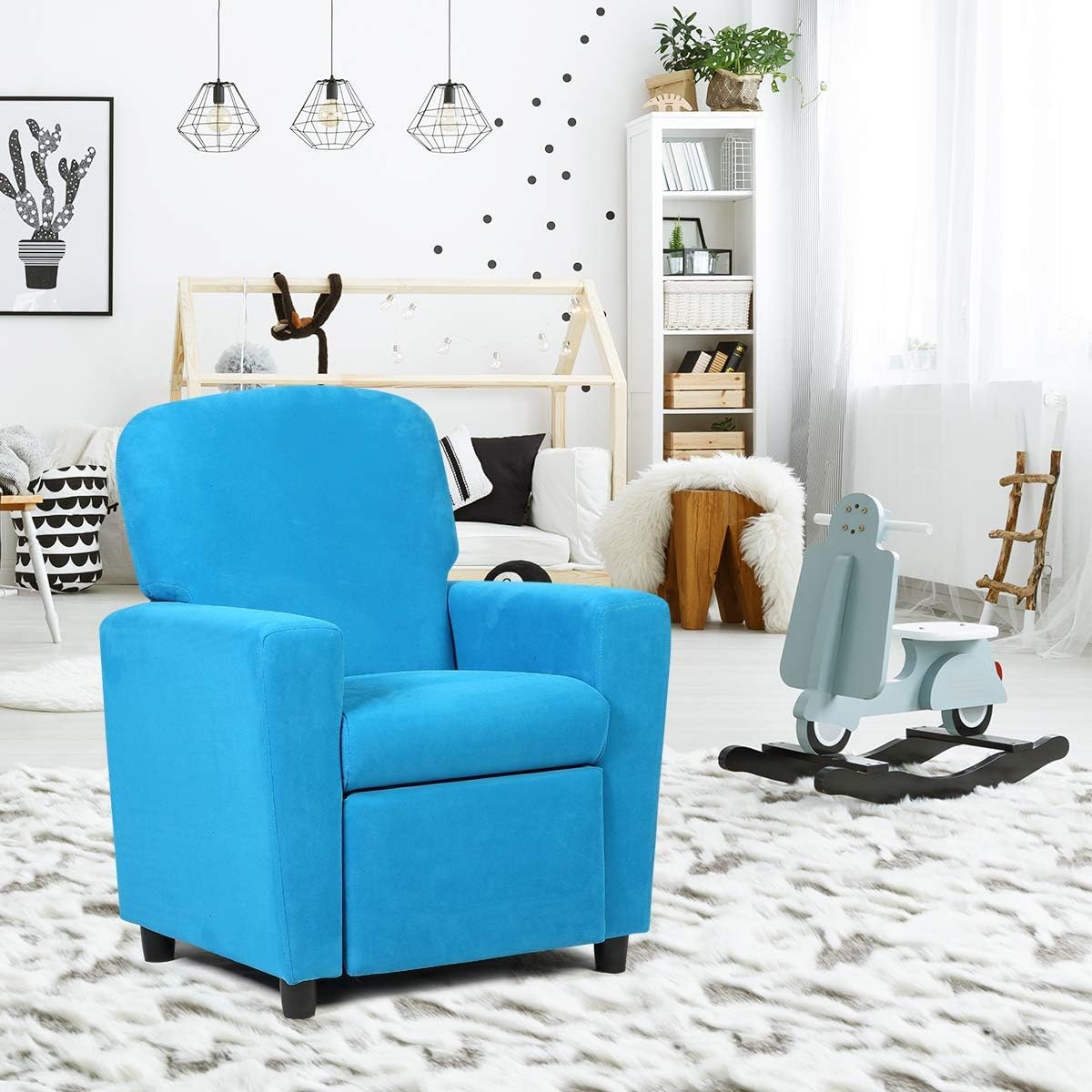 HOMGX (Blue Kids Recliner Sofa, Children Suede Armchair, Lounge Furniture for Boys Girls