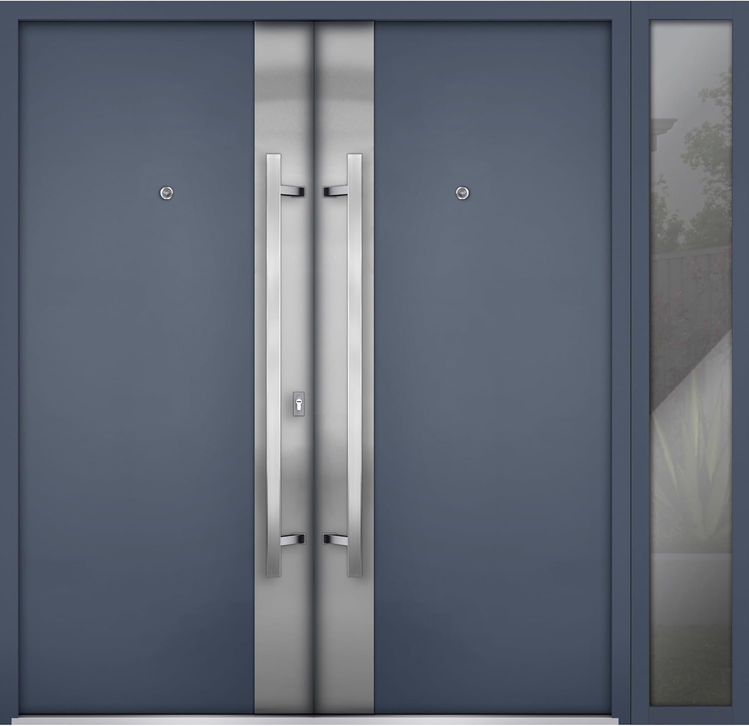 VDOMDOORS Front Exterior Prehung Metal Double Doors/Deux 0729 Gray Graphite Stainless Steel Insert/Sidelite Exterior Window/Entry Modern Painted Left Inswing Active Door 88" x 80"