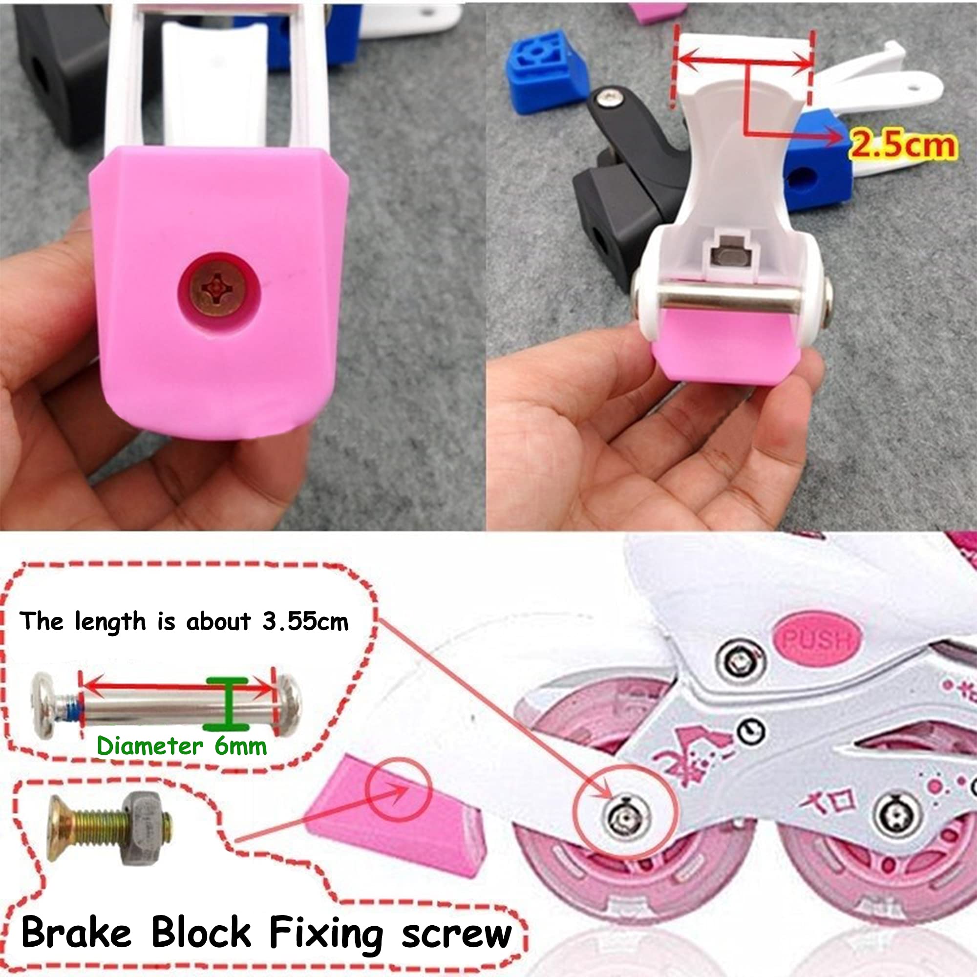 TGHY 2 Stück Universal Inline-Rollschuh-Bremsbeläge Kinder Inline Skates Bremsstopper mit Schaft und Schrauben Kinder Inline Skates Ersatzteilset Kinder Inline Skates Zubehör