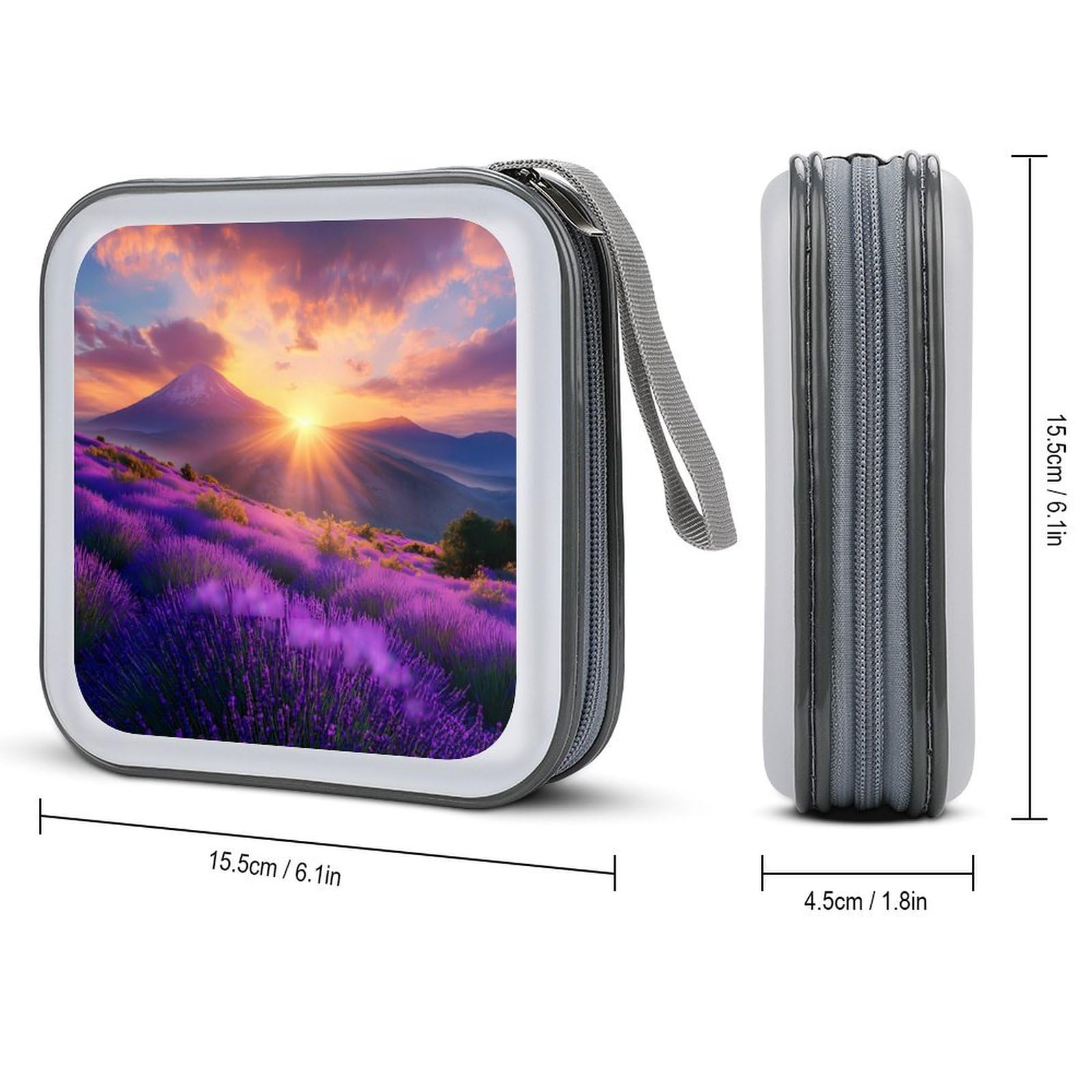Lavender Flower Mountain Landscape Spring CD Case Portable DVD Holder Storage Organizer for Home Travel