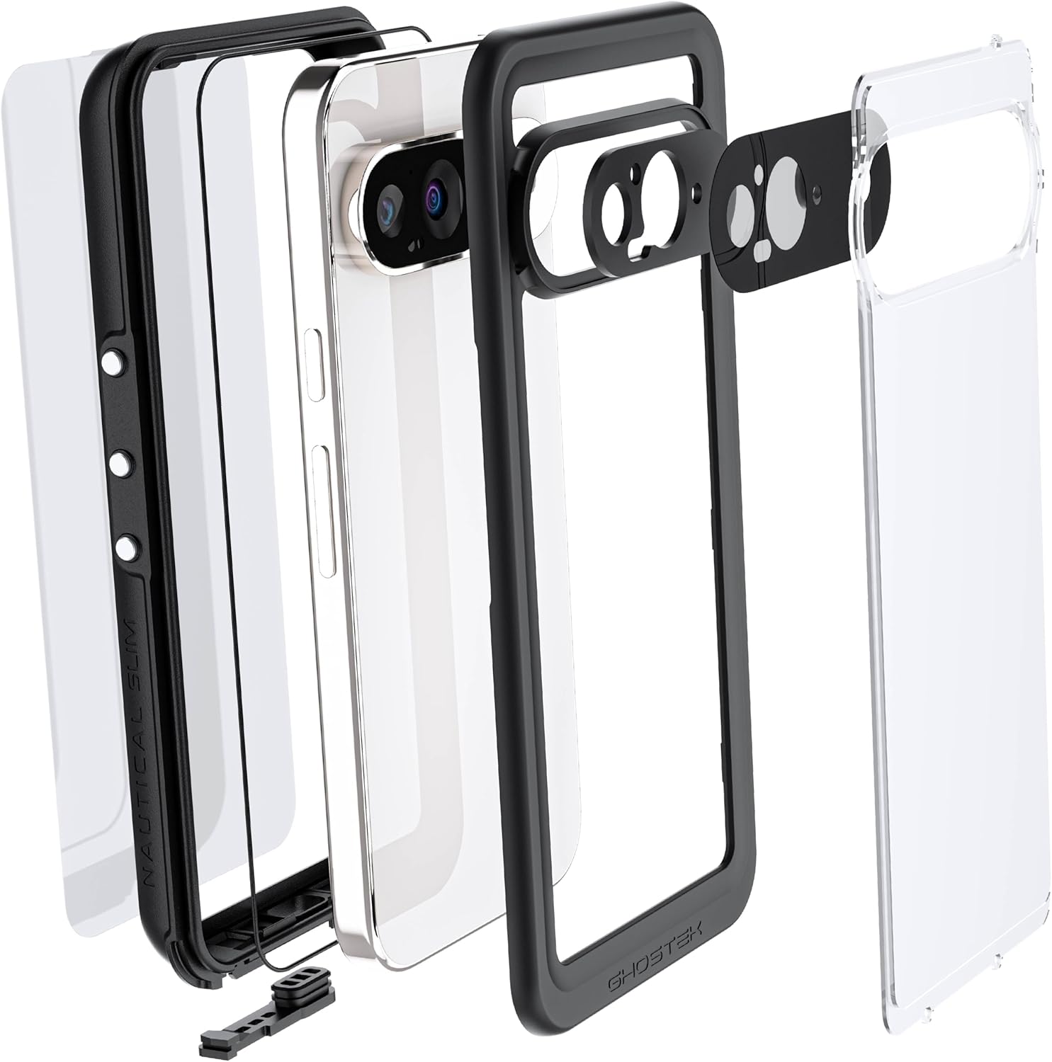 Ghostek Nautical Slim Waterproof Case for Google Pixel 9 - Built-in Screen & Camera Lens Protector, Compatible with Wireless Charging (6.3 Inch, Clear)