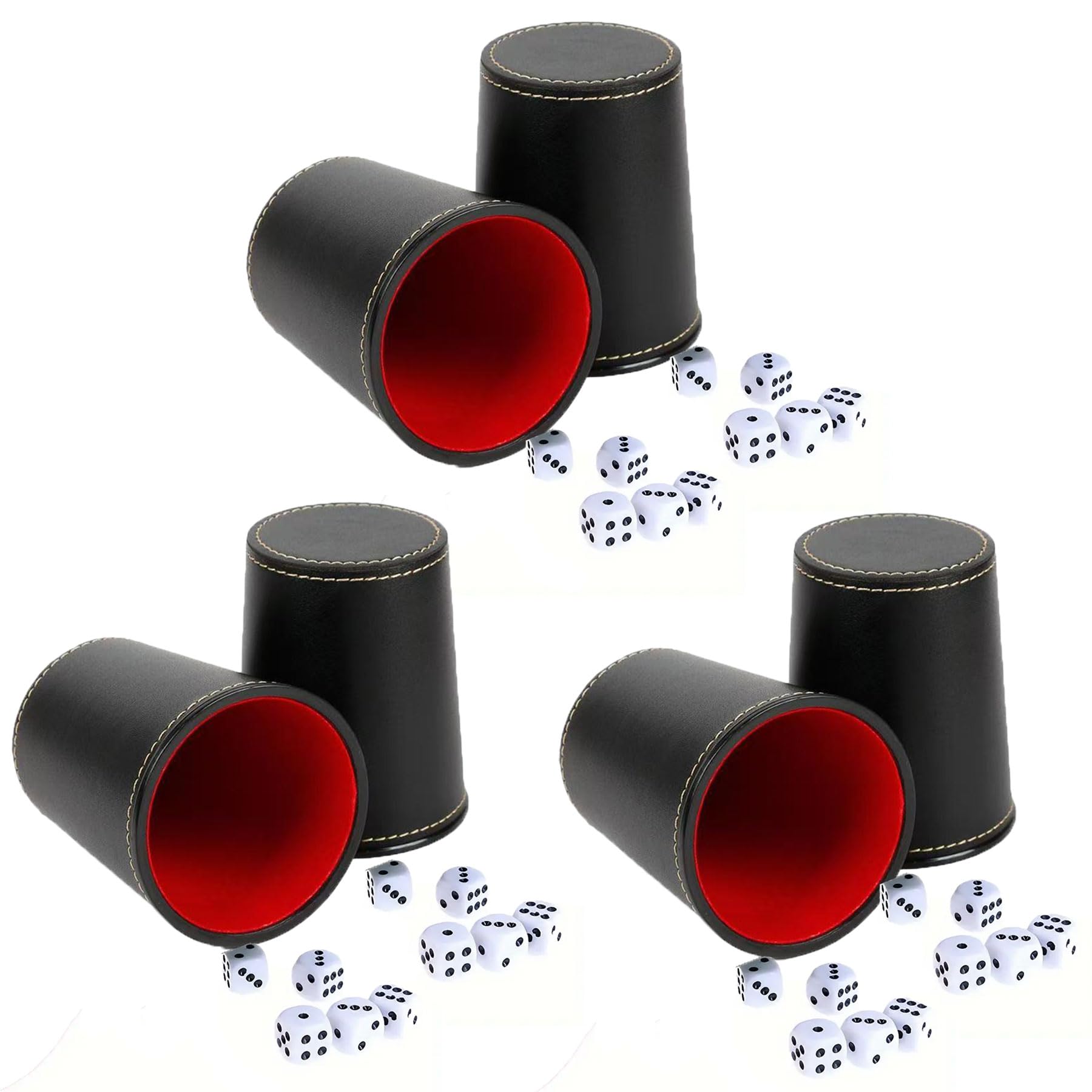 QLEBAO Schocken Set Complete with 6 Dice Cups 30 Pieces Dice, Shock Cutlery & Dice, High-Quality Shock Dice Game Set, Durable Shock Cutlery Set - Ideal for Shock Game