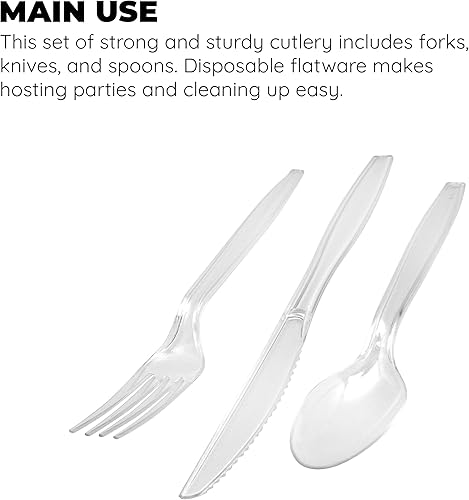 Miniatura 9 de Tenedores desechables de plástico transparente, cubiertos de plástico utensilios para fiestas, picnics, oficina, hogar y escuela, 100 unidades