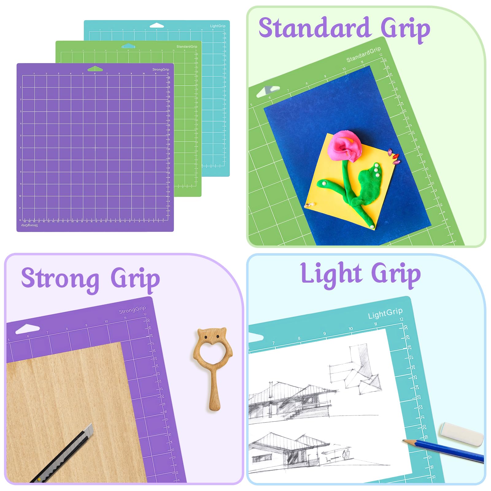 Set 8 Tappetini Da Taglio Per Cricut 12x12 Pollici - Standard/Light/Strong/Fabric Grip - Foto 4