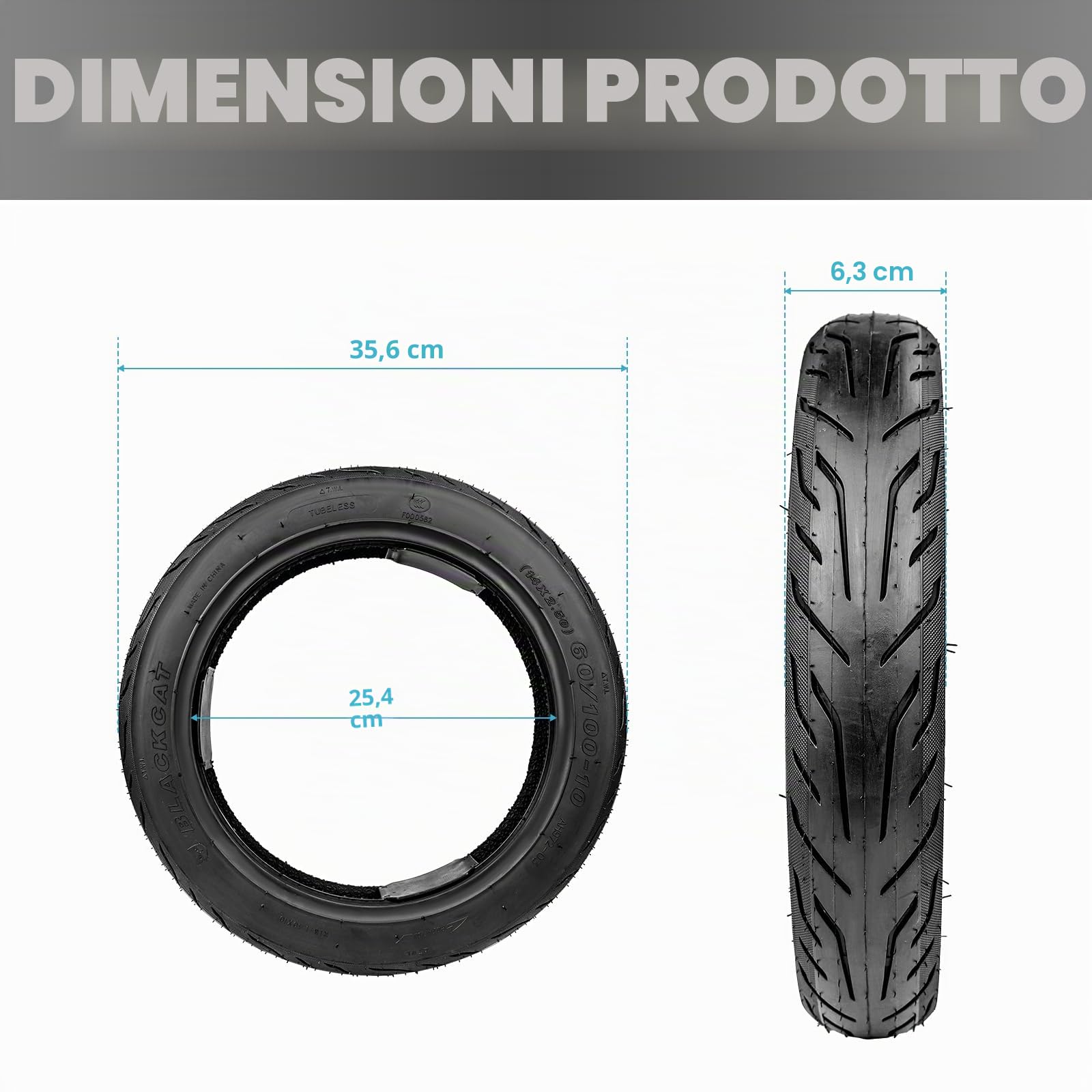 MEGHNA Pneumatico senza tubo da 14 pollici Solid Tires (14 x 2,50) per bicicletta elettrica – Pneumatico autorigenerante antiforatura, 60/100-10, 36 PSI – Rivestimento robusto senza tubo