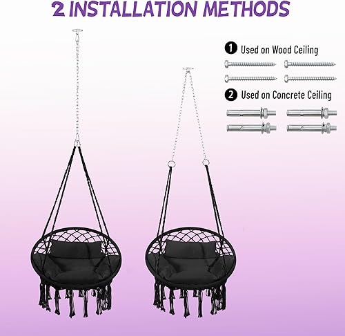 Miniatura 37 de Hamaca colgante de macramé con cojín mediano, perfecta para dormitorio, porche, adultos, balcón, beige Estilo ordinario1-beige