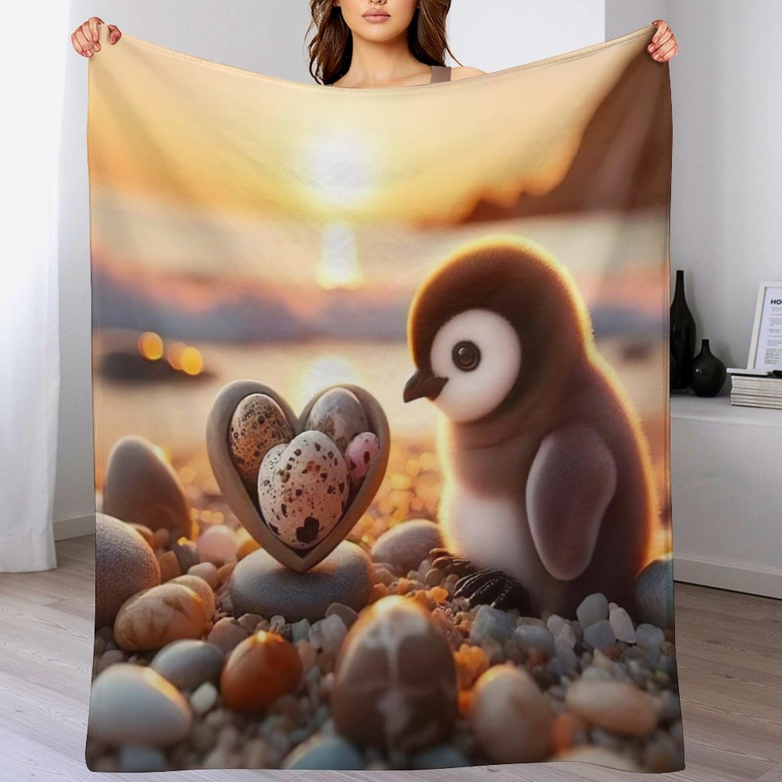 Plaid pingouin pour canapé doux en flanelle pour les soirées cinéma