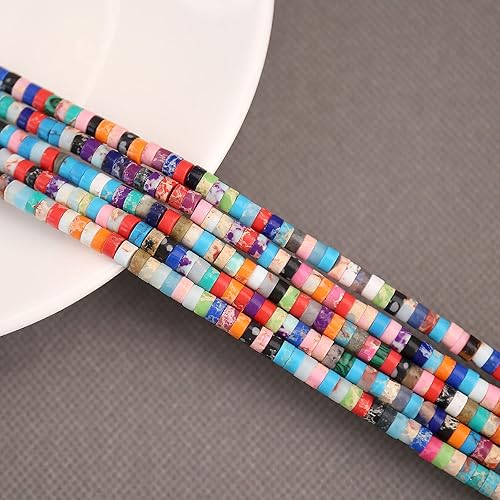 Miniatura 4 de 150 cuentas espaciadoras de jaspe imperial de mezcla natural, sueltas, semipreciosas, planas, redondas, cuentas de piedra de disco Heishi para