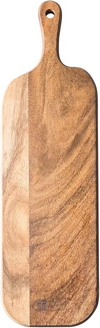 JF JAMES.F Wood Serving Board with Handle, 16.1x4.7x0.6 Inch Long Acacia Chopping Board Wooden Cheese Board Charcuterie Boards Wood Cutting Board for Food Bread Fruit