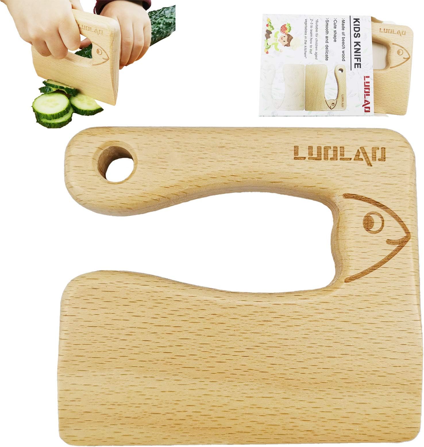 - LUOLAO Wooden Kids Knife for Cooking and Safe Cutting Veggies Fruits, Cute Fish Shape Kids Kitchen Tools, Christmas Gifts for kids, 2-5 Years Old Applicable