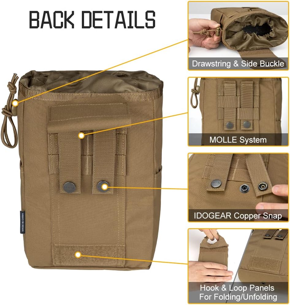 IDOGEAR Molle Dump Pouch Tactical Pouches Roll-up Drawstring Mag Pouches Foldable for Battle Belt Vest Plate Carrier Backpack Utility Folding Dump Pouch Waist Bag