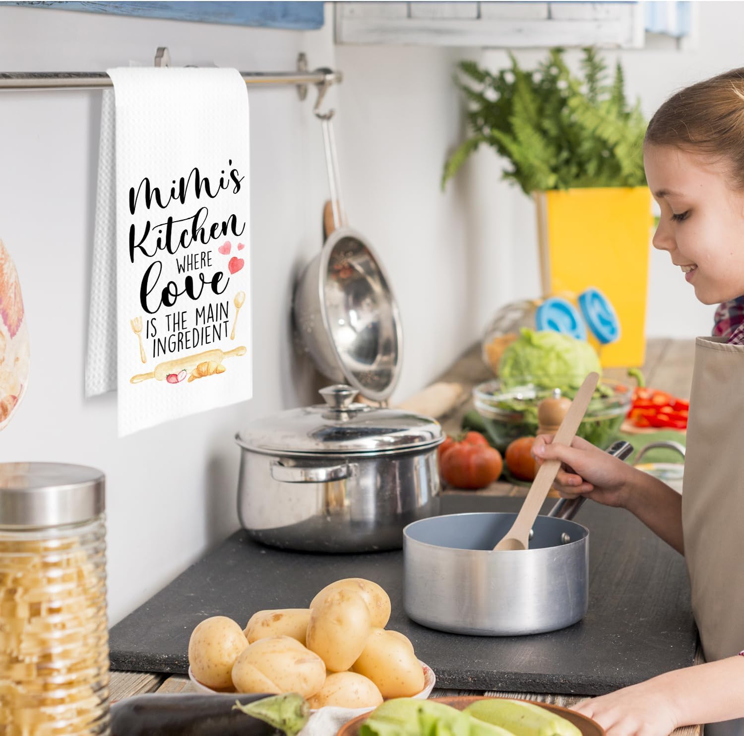 Best Mimi Gifts Kitchen Towels, Mother's Day Birthday Gifts for Grandma Mom Dish Tea Towels for Kitchen, Mimi Grandma Mother Gift from Daughter Son Decorative Hand Towels, 16x24 Inch - Image 3