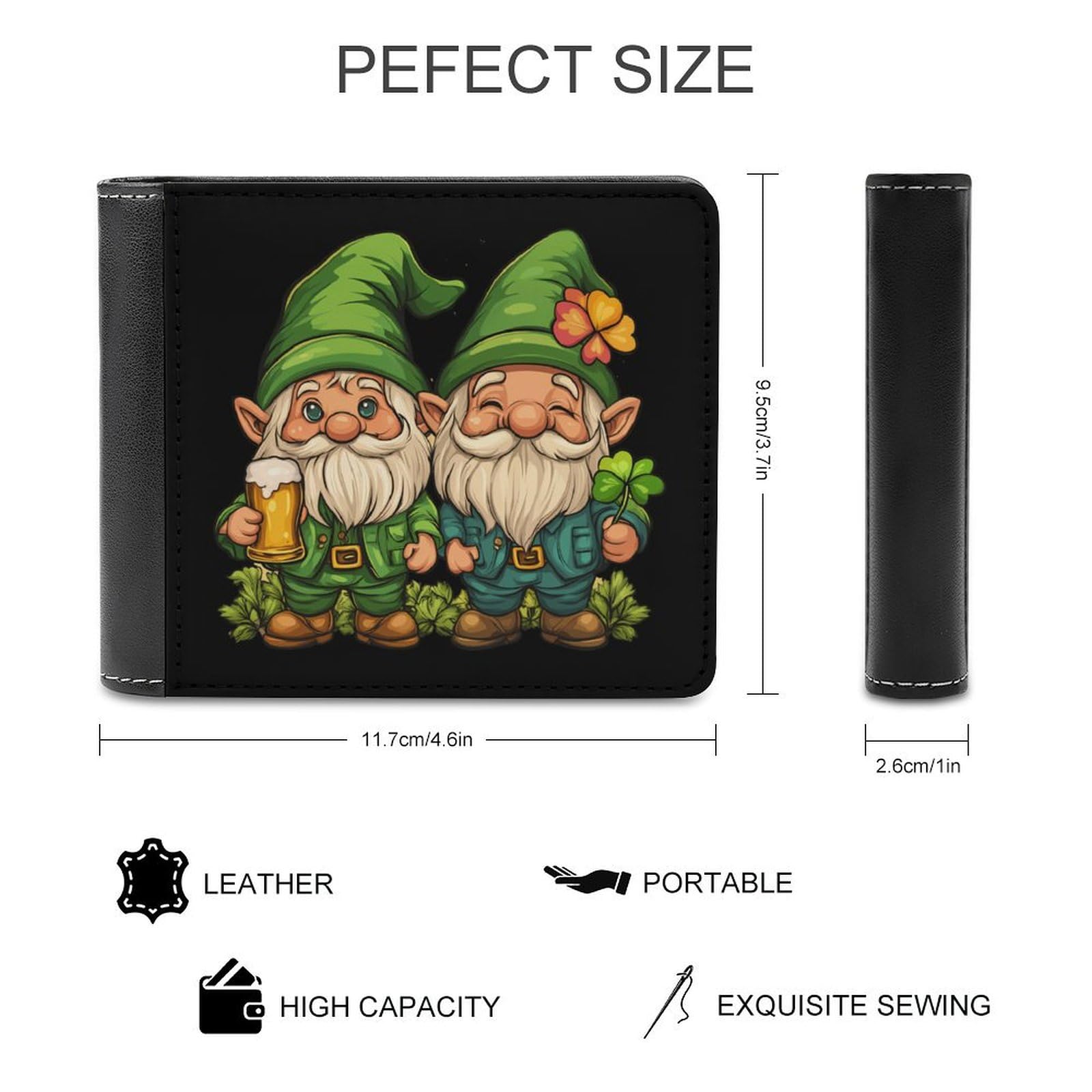 Irish Gnomes Drunk Or Whatever Bifold Wallet PU Leather Slim Purse Pocket Wallet with Card Holder for Women Men