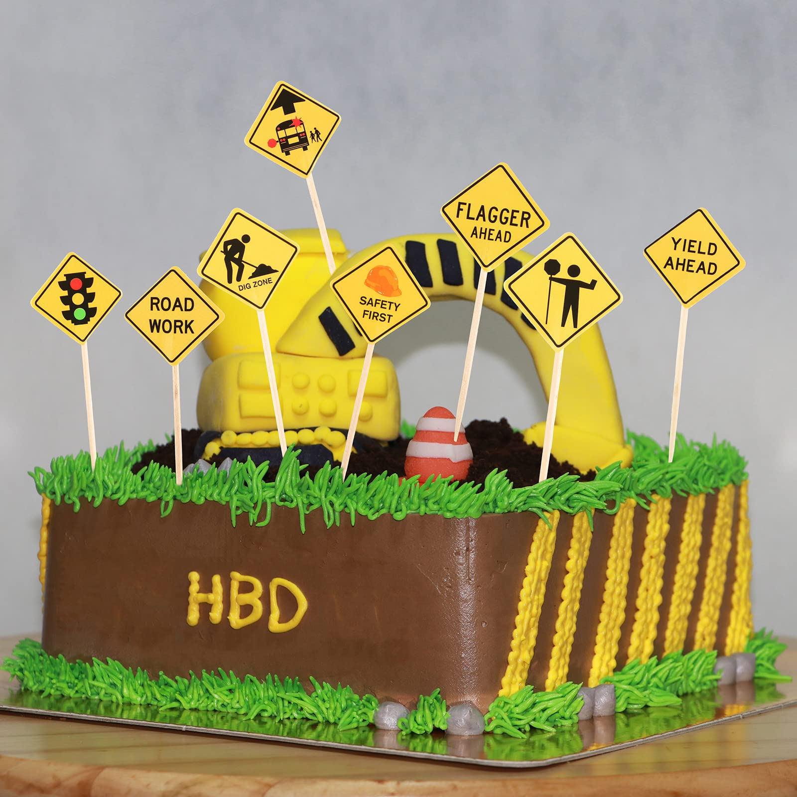 100 Pieces Construction Cupcake Topper Road Sign Birthday Cake Toppers