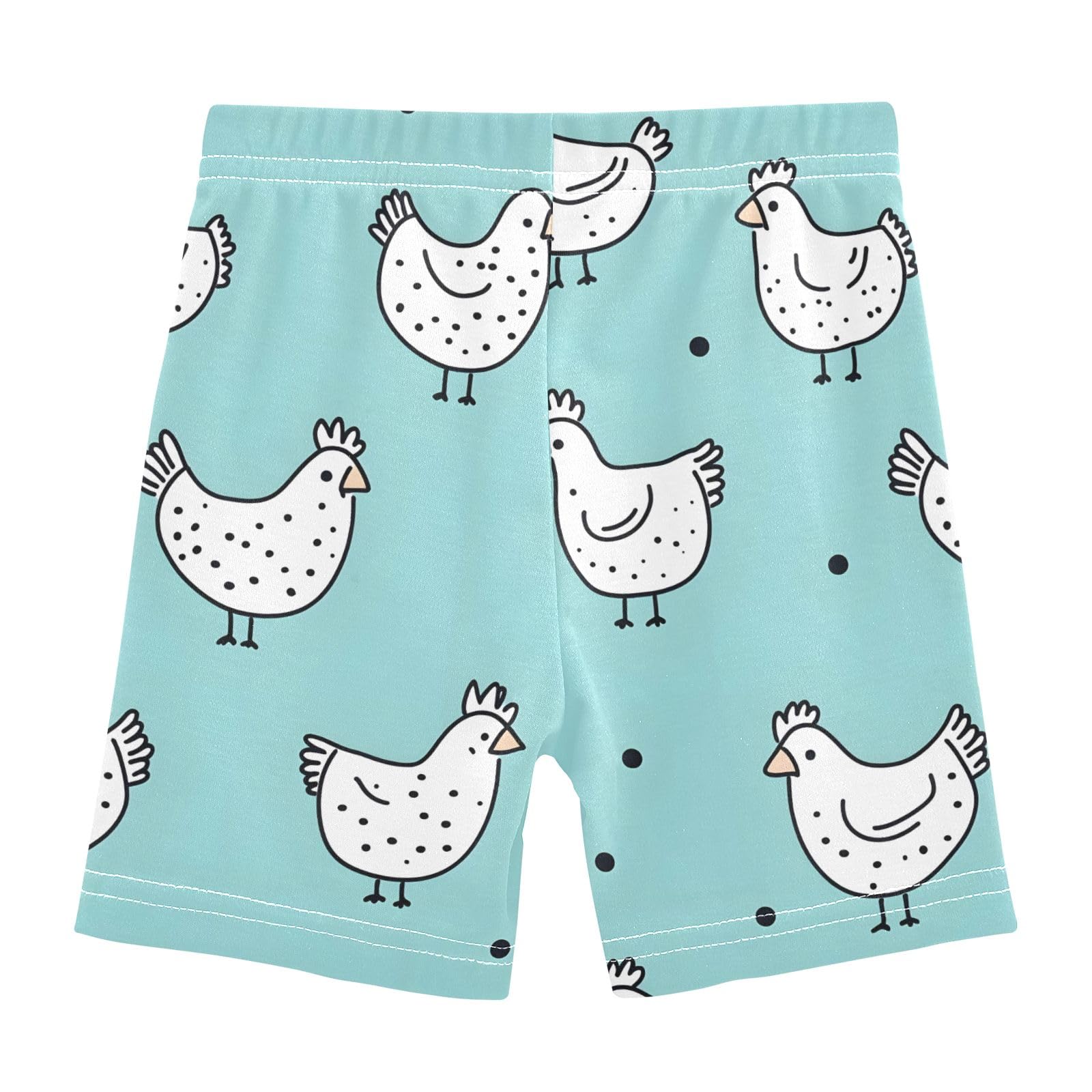 CHIFIGNO Girl's Bike Shorts Cotton Cartwheel Shorts Kids Under Dress Dance Short Cute White Chickens Green Size 10