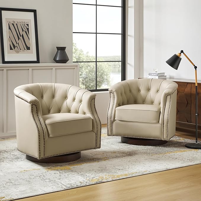 Amazon.com: HULALA HOME Genuine Leather Swivel Accent Chairs Set of 2 ...