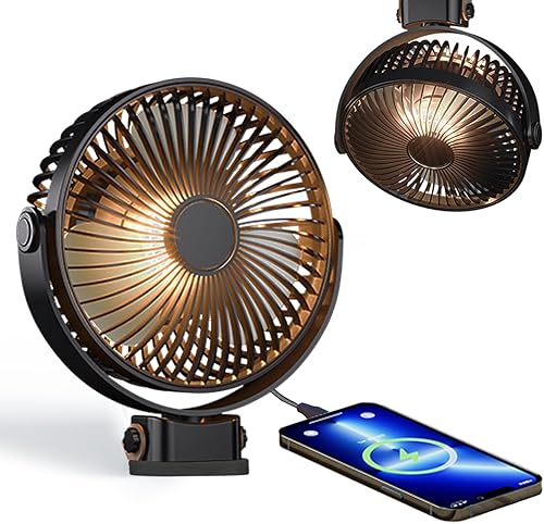 Ventilador magnético de cabina de crucero con batería de 8000 mAh, luz LED y banco de energía, trípode, circulador de aire recargable por USB para