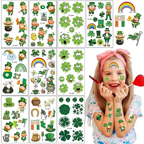 Calcomanías de tatuaje falsas del día de San Patricio trébol bandera irlandesa moneda dorada impermeable para decoración del día de San Patricio