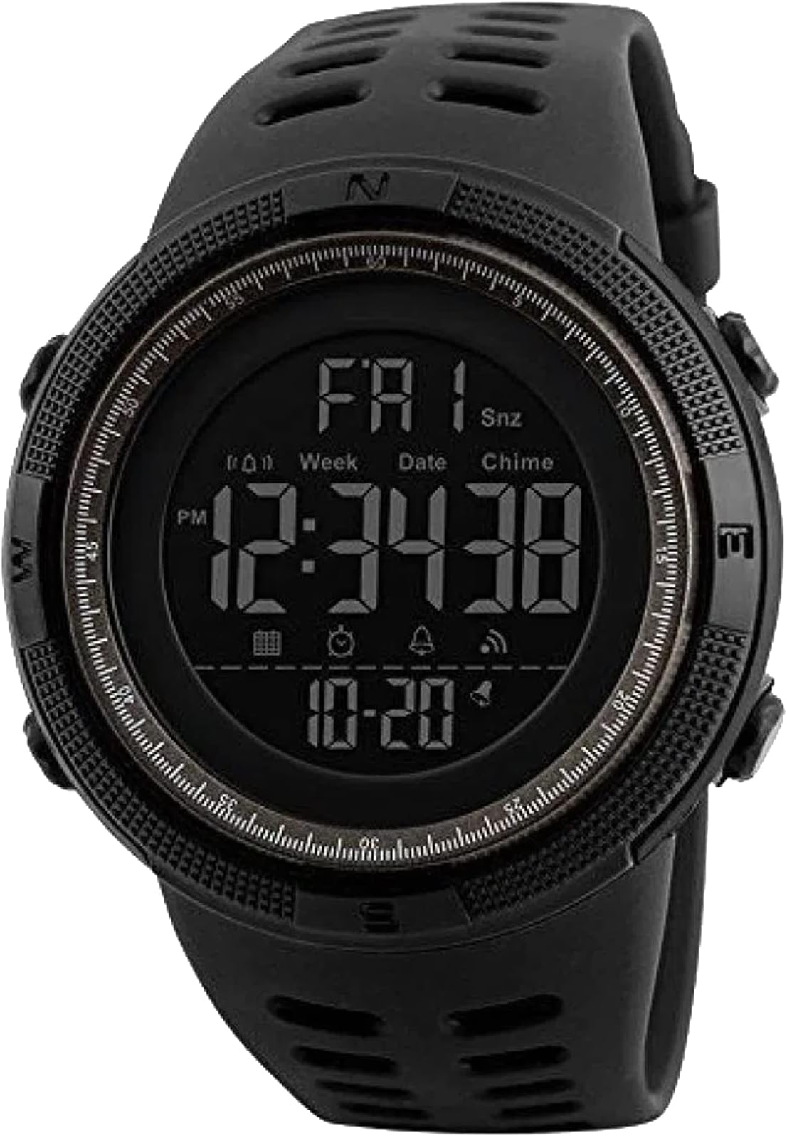 BURK1251 Digital Watch Waterproof Military LED Backlight Chrono Alarm Sports Wrist Watch, Black